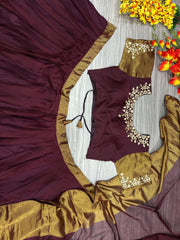 Shining Marron Color Chiffon Jari Patta Lehenga Choli