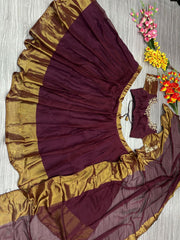 Shining Marron Color Chiffon Jari Patta Lehenga Choli