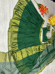 Shining Green Color Chiffon Jari Patta Lehenga Choli
