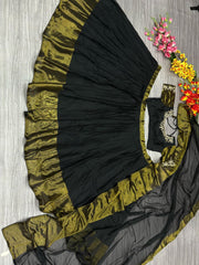 Shining Black Color Chiffon Jari Patta Lehenga Choli