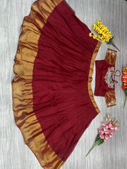 Shining Red Color Chiffon Jari Patta Lehenga Choli