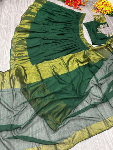 Shining Green Color Chiffon Jari Patta Lehenga Choli