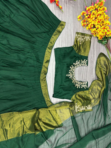 Shining Green Color Chiffon Jari Patta Lehenga Choli