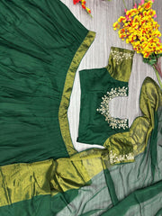 Shining Green Color Chiffon Jari Patta Lehenga Choli