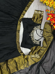 Shining Black Color Chiffon Jari Patta Lehenga Choli