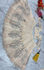 Cream Color Multi Embroidery Work Heavy Lehenga Choli