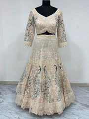 Cream Color Multi Embroidery Work Heavy Lehenga Choli