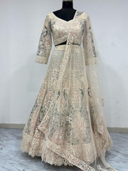 Cream Color Multi Embroidery Work Heavy Lehenga Choli