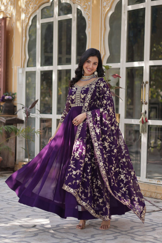 Wonderful Embroidered Work Pink Color Gown With Heavy Dupatta (Copy)