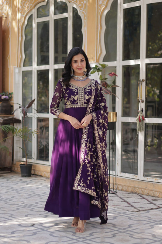 Wonderful Embroidered Work Pink Color Gown With Heavy Dupatta (Copy)