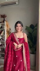 Glorious Sequence Work Red Color Palazzo Suit