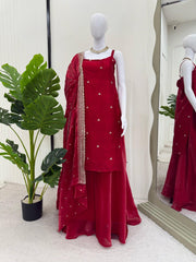 Glorious Sequence Work Red Color Palazzo Suit