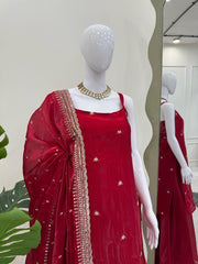Glorious Sequence Work Red Color Palazzo Suit