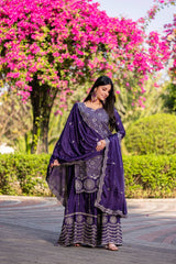 Attractive Sequence Work Purple Color Palazzo Suit