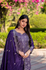 Attractive Sequence Work Purple Color Palazzo Suit