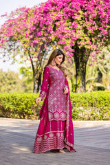 Attractive Sequence Work Pink Color Palazzo Suit