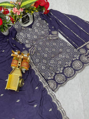 Attractive Sequence Work Purple Color Palazzo Suit