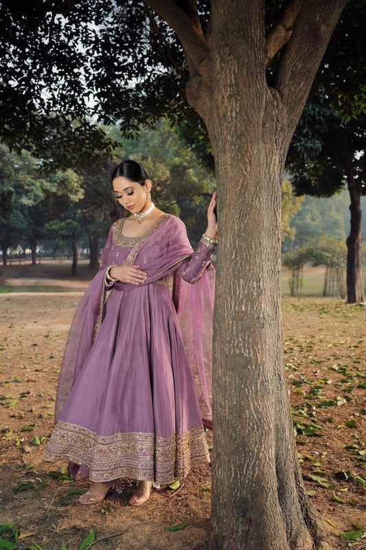 Wonderful Roman Silk Lavender Color Gown