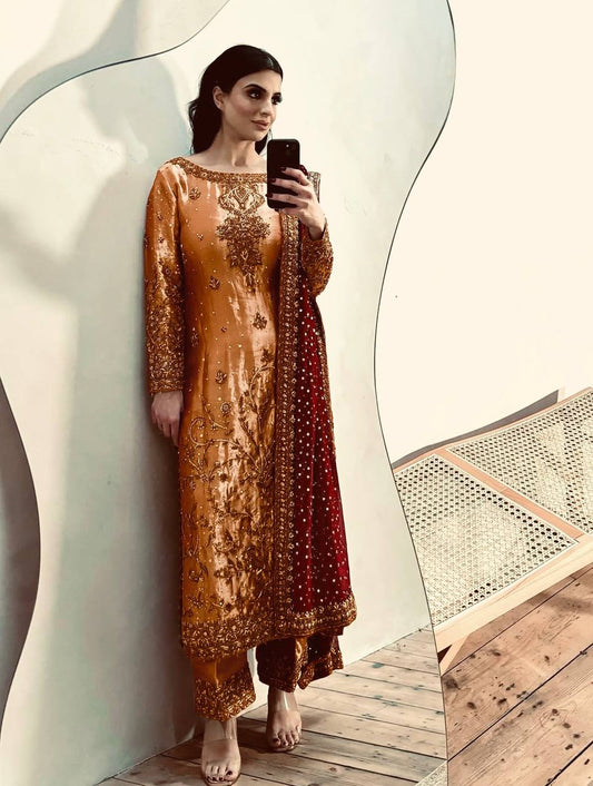 Heavy Embroidery Sequence Work Beige Color Salwar Suit
