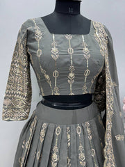 Good Looking Embroidered Work Grey Color Lehenga Choli