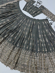 Good Looking Embroidered Work Grey Color Lehenga Choli