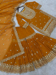 Sequence Work Mustard Color Festive Wear Sharara Suit