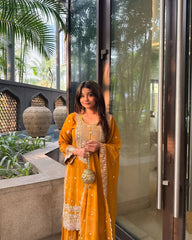 Sequence Work Mustard Color Festive Wear Sharara Suit