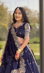 Function Wear Embroidery Work Navy Blue Color Lehenga Choli