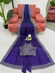 Bollywood Style Silk Purple Color Saree
