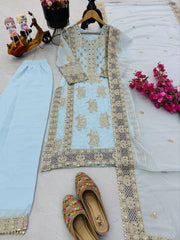 Stunning Sequence Work Sky Blue Color Sharara Suit
