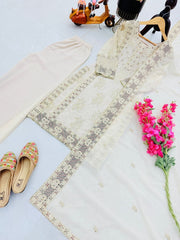 Stunning Sequence Work White Color Sharara Suit