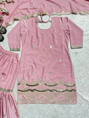 Designer Embroidery Work Pink Color Sharara Suit