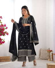 Lovely Chinon Silk Black Color Salwar Suit