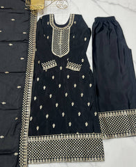 Lovely Chinon Silk Black Color Salwar Suit