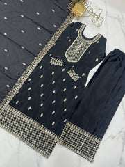 Lovely Chinon Silk Black Color Salwar Suit