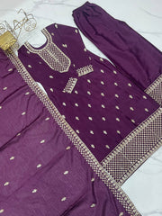 Lovely Chinon Silk Wine Color Salwar Suit