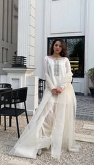 Beautiful White Color Embroidery With Hand Work Patiala Suit