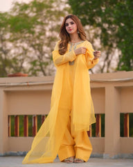Beautiful Yellow Color Embroidery With Hand Work Patiala Suit