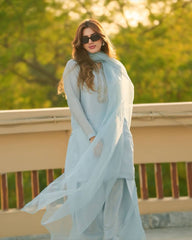 Beautiful Sky Blue Color Embroidery With Hand Work Patiala Suit