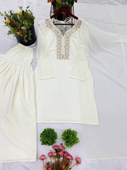 Beautiful White Color Embroidery With Hand Work Patiala Suit
