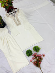 Beautiful White Color Embroidery With Hand Work Patiala Suit