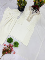 Beautiful White Color Embroidery With Hand Work Patiala Suit