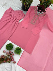 Beautiful Pink Color Embroidery With Hand Work Patiala Suit