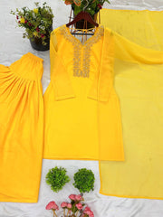 Beautiful Yellow Color Embroidery With Hand Work Patiala Suit
