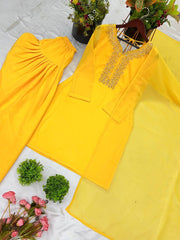 Beautiful Yellow Color Embroidery With Hand Work Patiala Suit