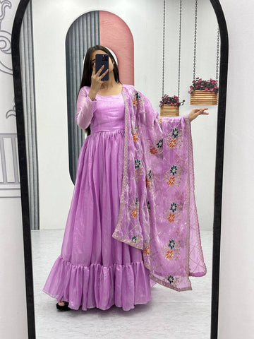 Admiring Heavy Lavender Color Gown