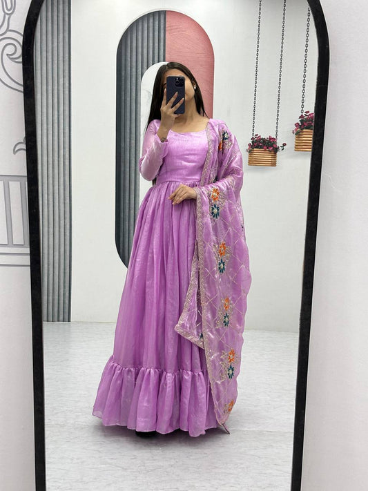 Admiring Heavy Lavender Color Gown