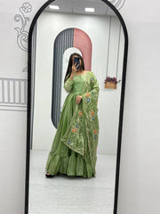 Admiring Heavy Green Color Gown