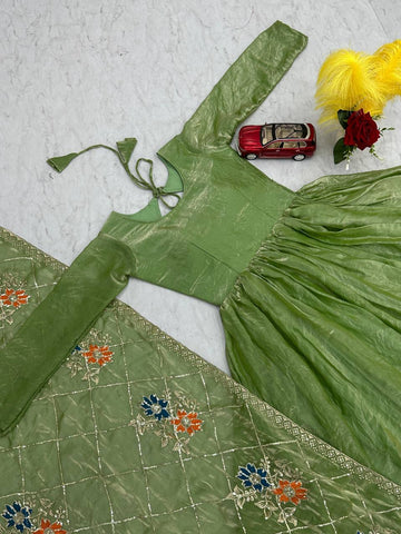 Admiring Heavy Green Color Gown