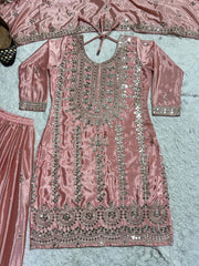 Delightful Embroidery Work Peach Color Sharara Suit